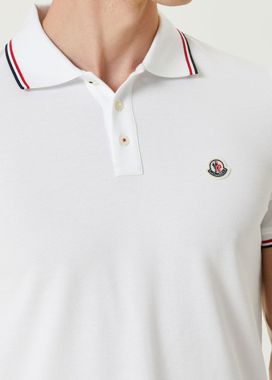 Polo Yaka Moncler White T-Shirt