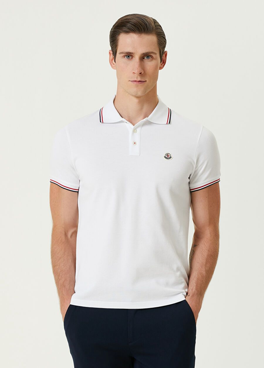 Polo Yaka Moncler White T-Shirt