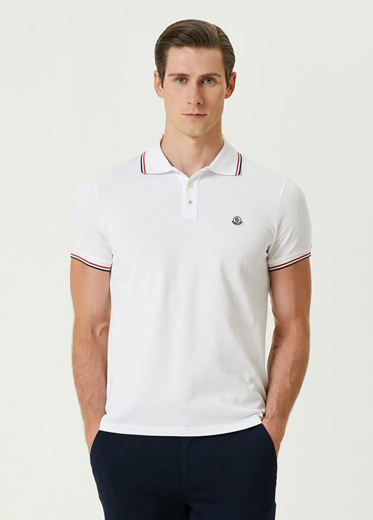 Polo Yaka Moncler White T-Shirt