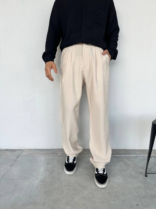 W11 Baggy Kumaş Krem Pantolon